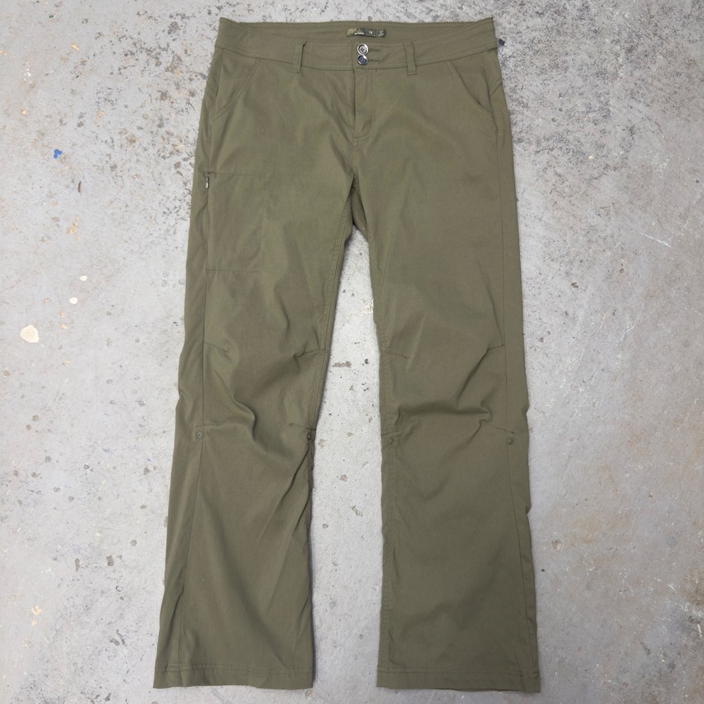 Prana Halle Hiking Pants Womens 14 Regular Olive Green Roll Up Zion Stretch